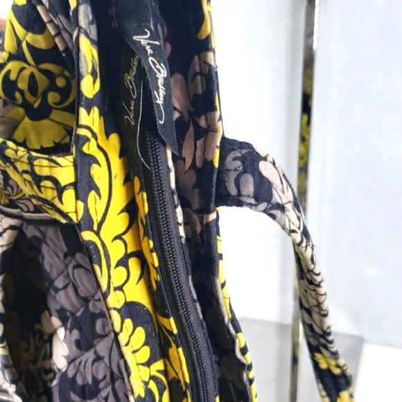 Vera Bradley Tote Bag Purse - Black Gray White Green Floral Baroque - Picture 10 of 16